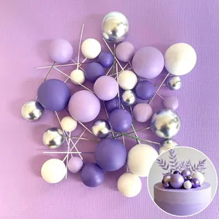 Purple, Lilac, White & Silver Foam Ball Toppers 32Pcs