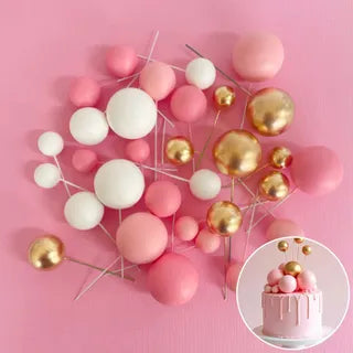 Pink,White & Gold Foam Ball Toppers 32Pcs
