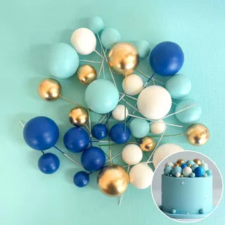 Blue, White & Gold Foam Ball Toppers 32Pcs