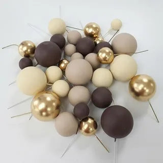 Brown, Cream & Gold Foam Ball Toppers 32Pcs