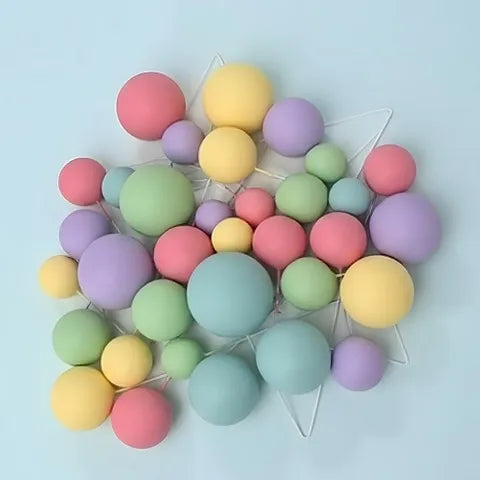 Pastel Rainbow Foam Ball Toppers 32Pcs