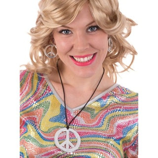 Silver Peace Sign Necklace & Earrings