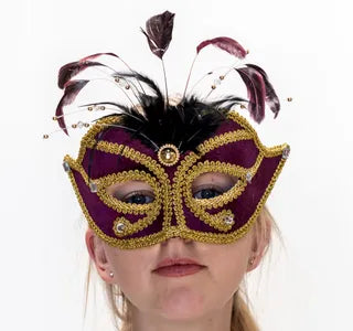 Purple/Gold Feather Masquerade Mask