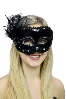 Fantasy Black With Silver Sequins Masquerade Mask