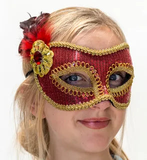 Red/Gold Feather Masquerade Mask