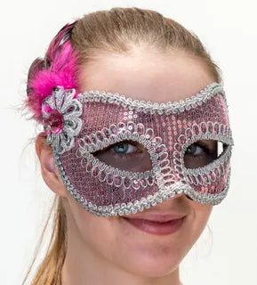 Pink/Silver Feather Masquerade Mask