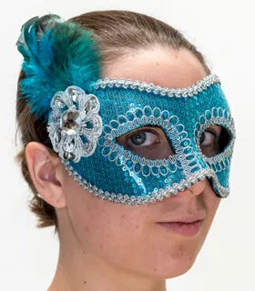 Blue/Silver Feather Masquerade Mask