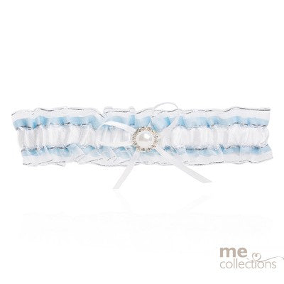 Blue & White Garter With Lace And Diamante