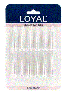 Metallic Silver Bullet Candle 12 Pk