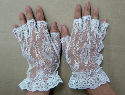 Lace Short Gloves Half Finger White