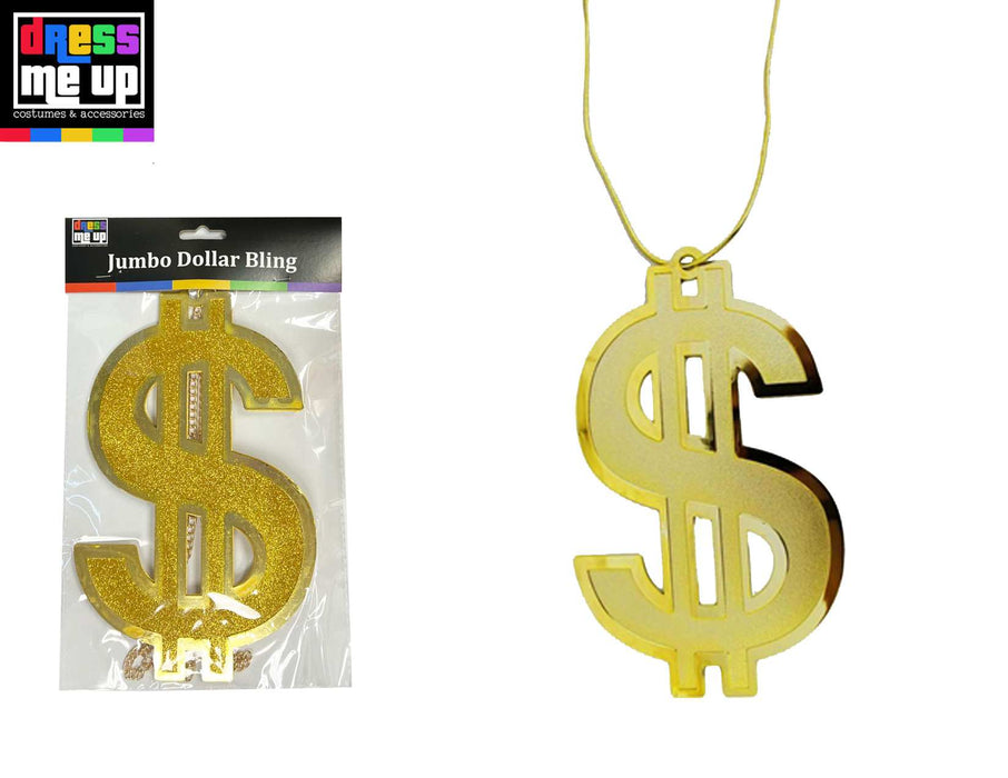 Jumbo Dollar Sign Pendant Necklace Gold