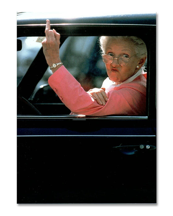 Funny Birthday Card Old Lady Flipping Off