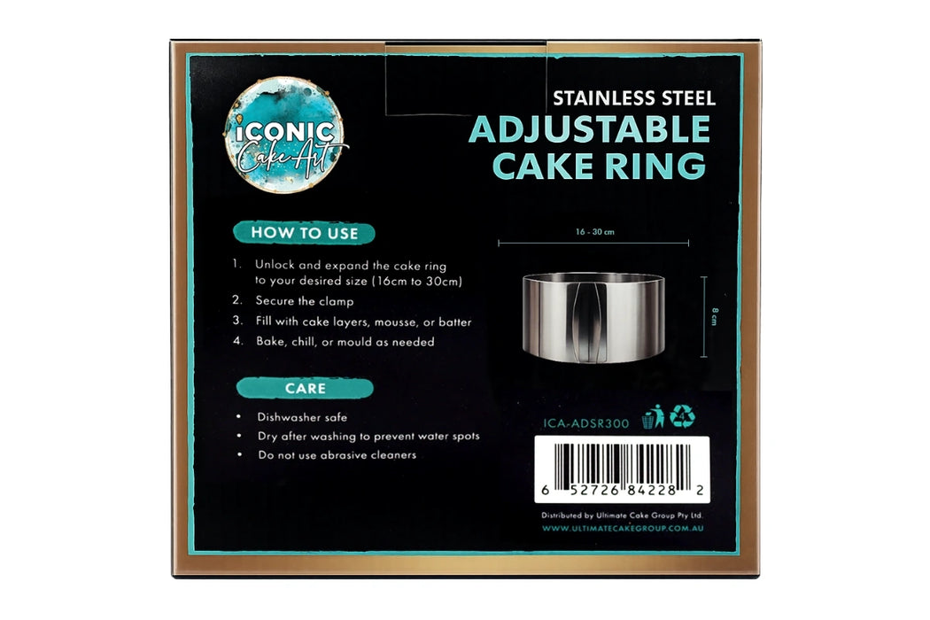 Adjustable Stainless Steel Cake Ring Iconic Cake Art - 16cm to 30cm