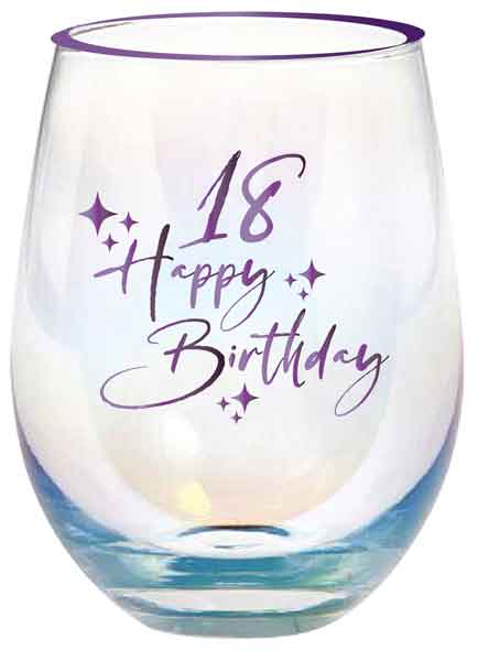 18th Purple Foil Decal Stemless Wine Glass 600ml