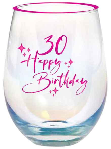 30th Hot Pink Foil Decal Stemless Wine Glass 600ml