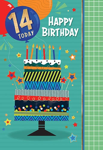 Happy 14th Birthday Deluxe Card