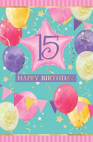 Happy 15th Birthday Deluxe Card