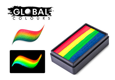 Global Colours Rainbow Glow UV magnetic one stroke face paint cake with neon pink, yellow, green and blue stripes