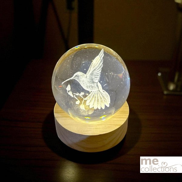 Enchanting Crystal Ball night light, with a 3D image engraved inside - Bird