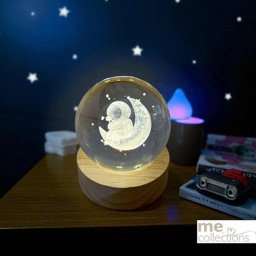 Enchanting Crystal Ball night light, with a 3D image engraved inside - Boy in The Moon