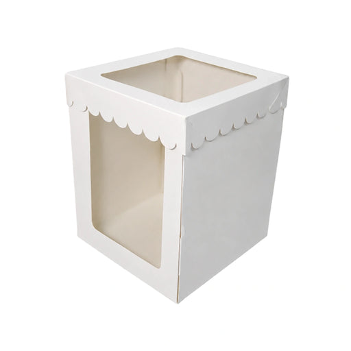 8x8x10 Inch Tall White Display Cake Box 2 Windows - Scalloped Edge