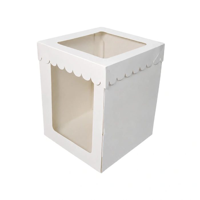 8x8x10 Inch Tall White Display Cake Box 2 Windows - Scalloped Edge