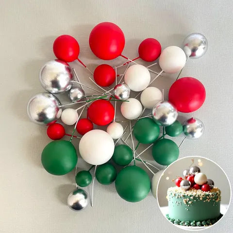 Silver Christmas Deco Foam Ball Toppers 32Pcs