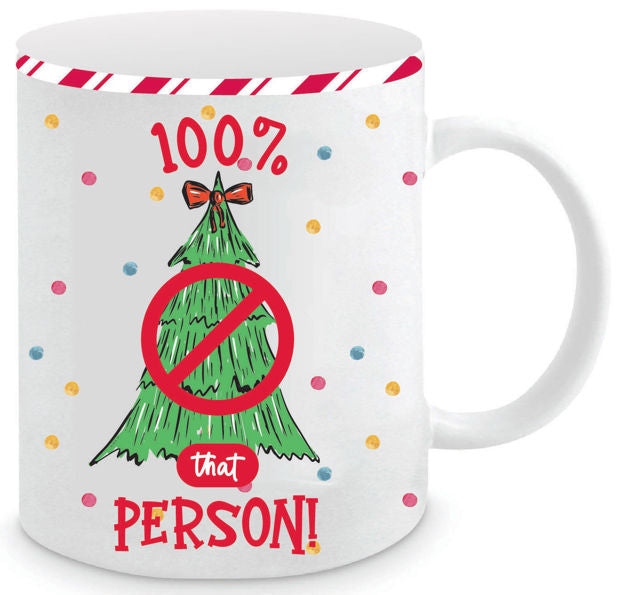 100% That Person 350ml Christmas mug with colourful tree design