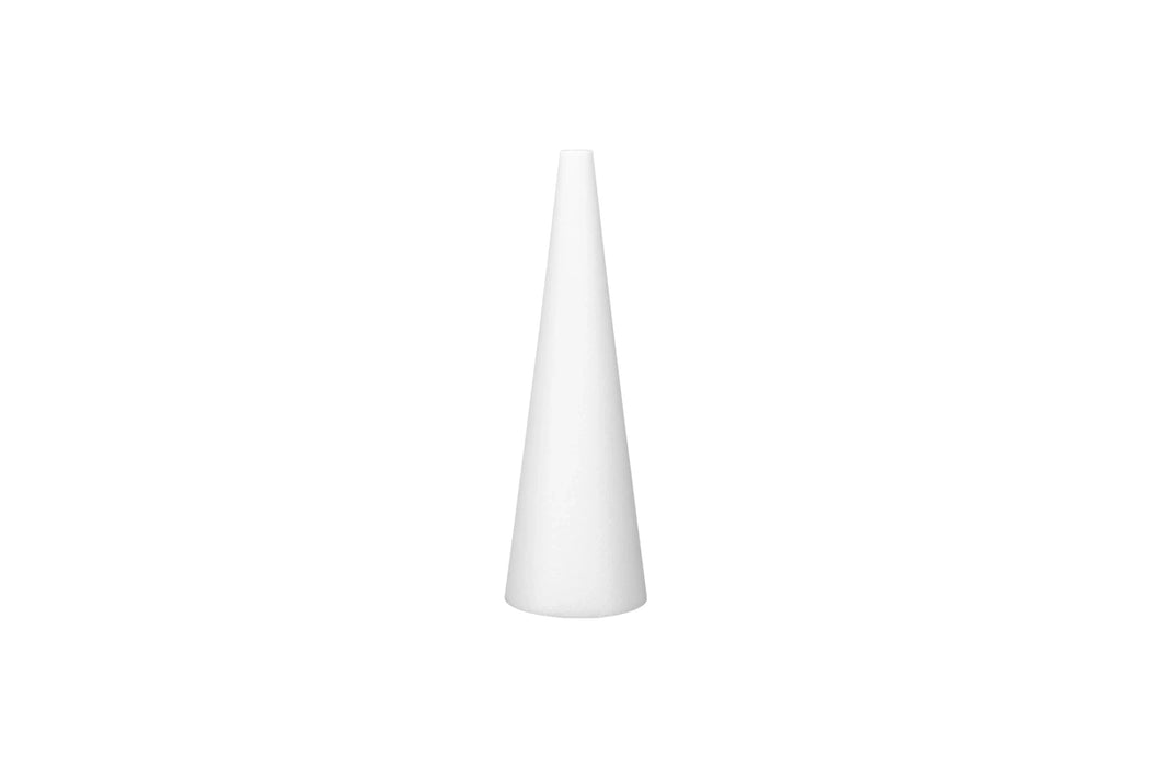 White cone-shaped styrofoam cake dummy, 40 cm long with 20 cm base diameter