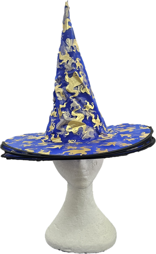 Witch Hat Blue with Gold Ghosts