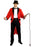 Front view of adult ringmaster costume with red tailcoat, white shirtfront, black bow tie and black trousers
