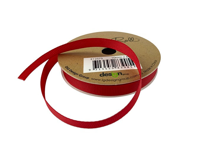 Grosgrain Ribbon Roll 10mm X 6m Red