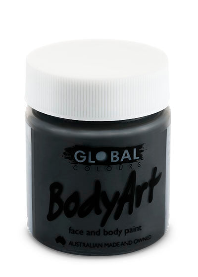 Global Colours BodyArt black face and body paint in a 45ml tub with a white lid