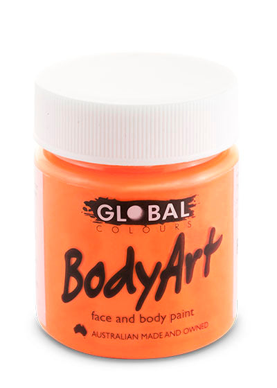 Global Colours BodyArt bright orange fluorescent face and body paint in a 45ml tub with a white screw lid