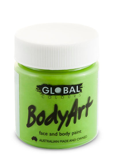 Global Colours BodyArt Lime Green (Light) face and body paint in a 45ml tub with a white lid