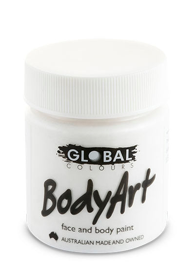 Global Colours BodyArt white face and body paint in a 45ml tub with a white lid