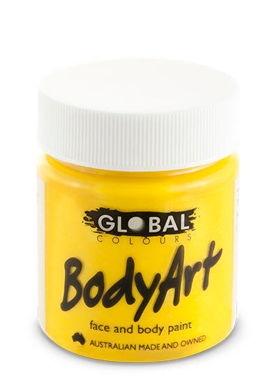 Global Colours BodyArt yellow face and body paint in a 45ml tub with a white screw lid