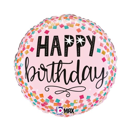 Pink Confetti Birthday 18inch Round Foil 45cm