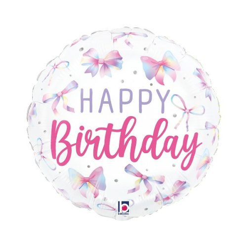 18 Inch Multicolour Bow Birthday Round Foil Balloon