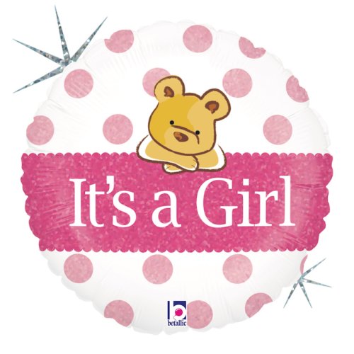 Foil 45cm (18") Baby Girl Big Heart Bear