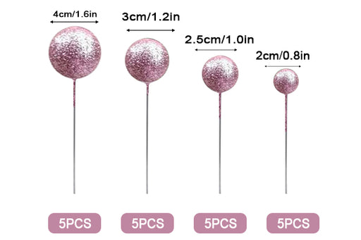 Pink Glitter Ball Toppers 20Pcs