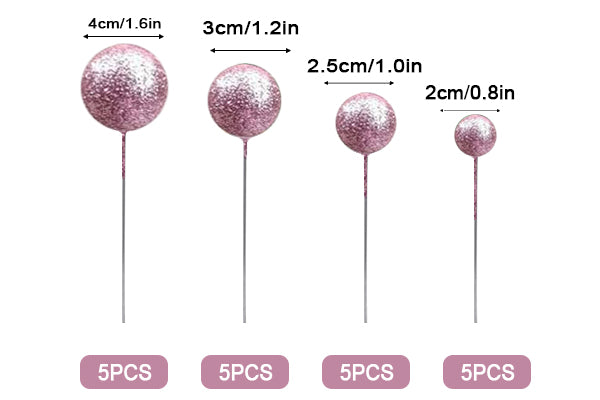 Pink Glitter Ball Toppers 20Pcs