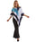 White, turquoise and dark blue 70s disco poncho with pointed hem, shown with trousers not included