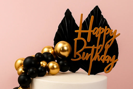 Black and Gold Birthday Topper Set Iconic Cake Art