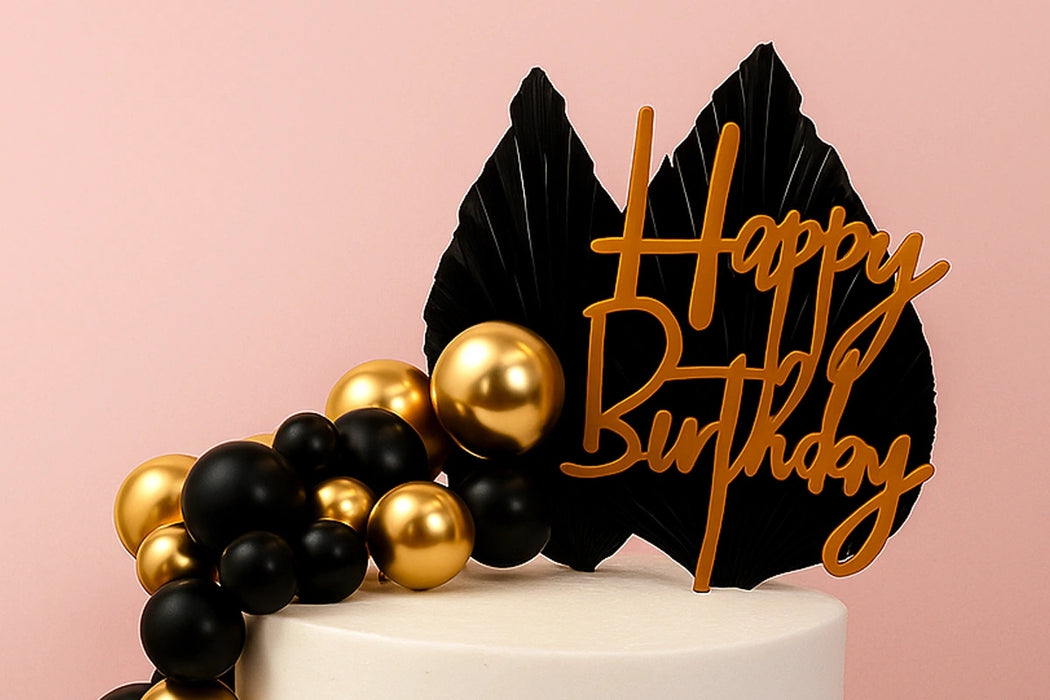 Black and Gold Birthday Topper Set Iconic Cake Art