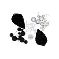 Black and Silver Birthday Topper Set Iconic Cake Art