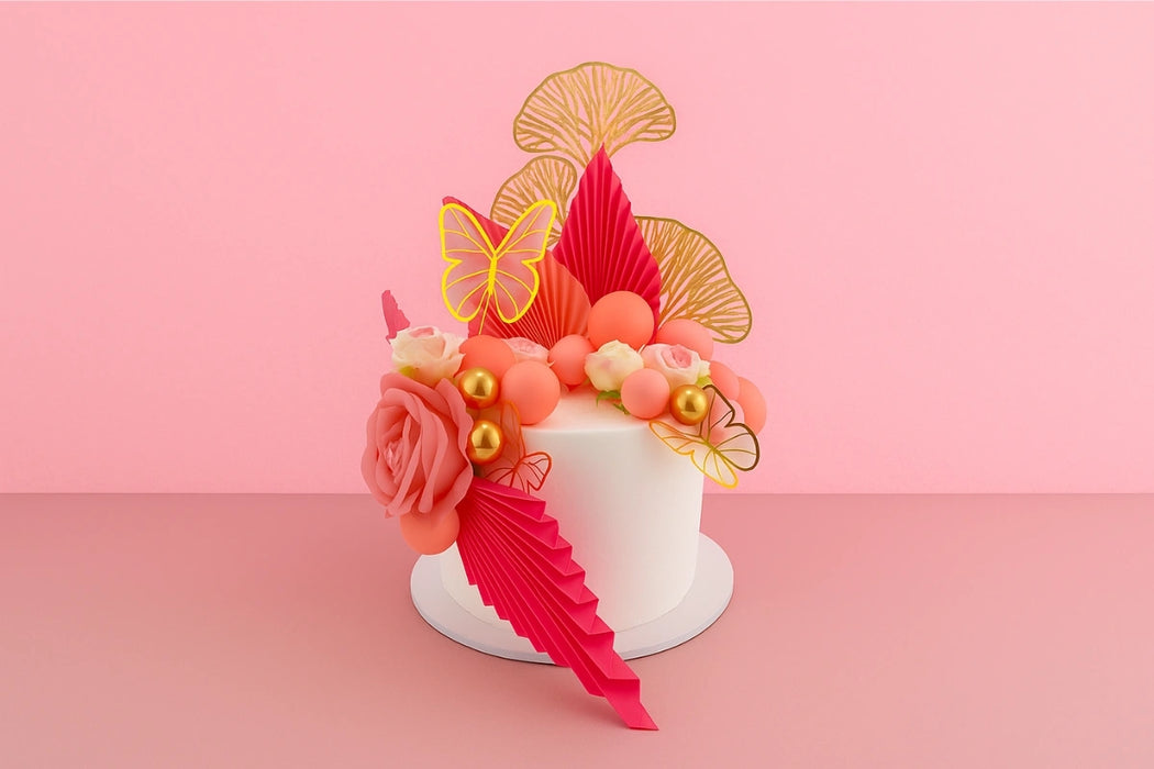 Pink Floral Butterfly Topper Set Iconic Cake Art