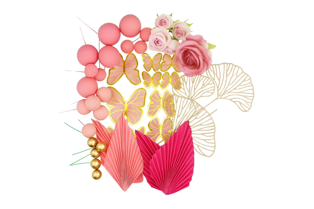 Pink Floral Butterfly Topper Set Iconic Cake Art