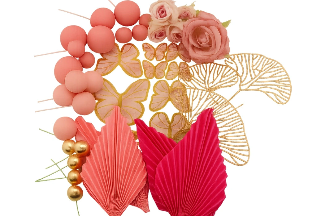 Pink Floral Butterfly Topper Set Iconic Cake Art
