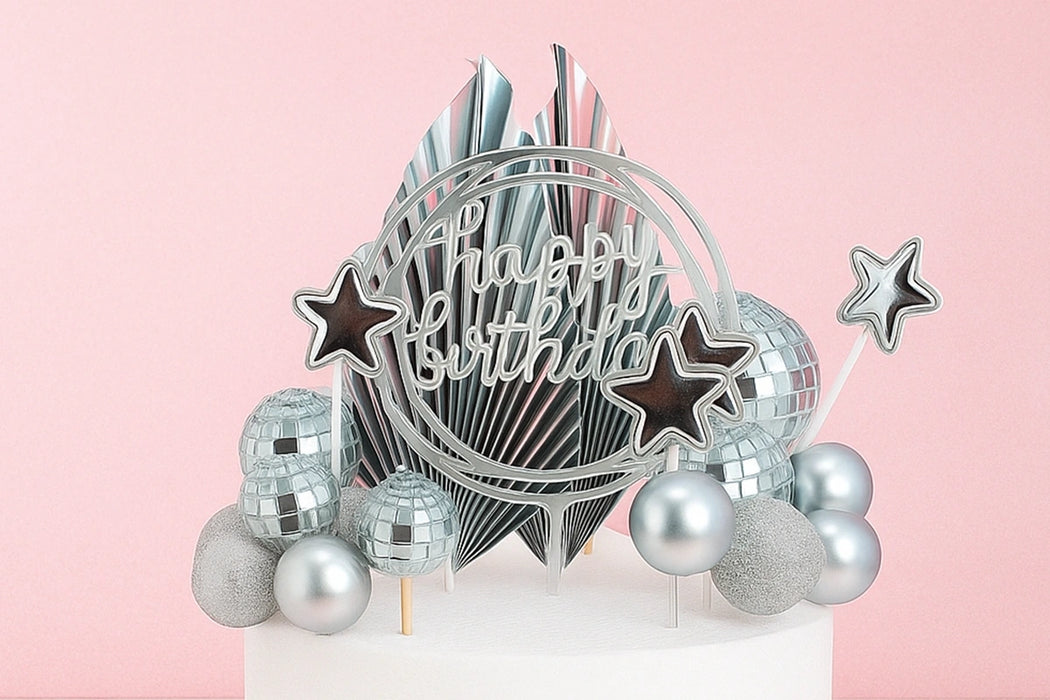 Silver Disco Cake Topper Set Iconic Cake Art
